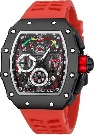 Men attractively prehistoric Waterproof Analog Chronograph Sports Work Mens Wrist Watch Luminous Silicone Band Gosasa Mens Unique Punk Bling Iced Out Dress Watches Tonneau Rectangle Watches for 
