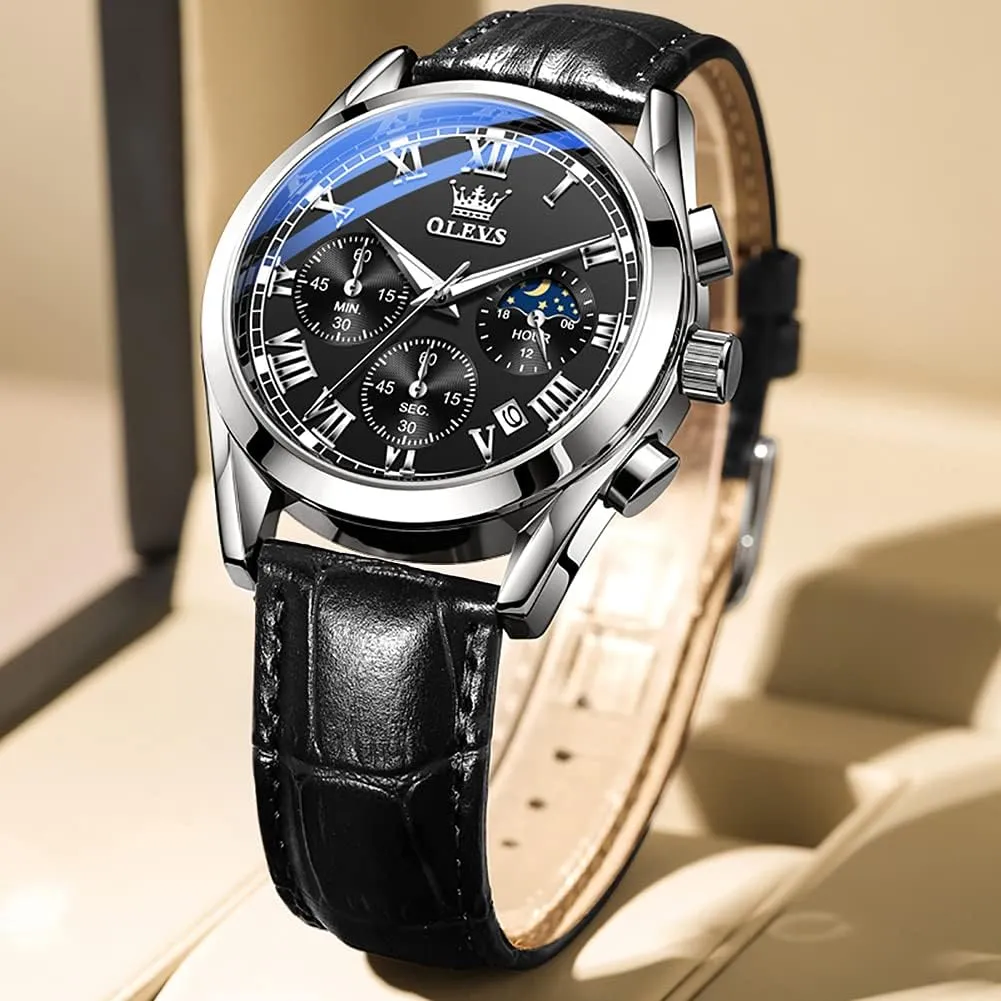 Men Brown Leather success greedy obligate preexist Gold Case Analog Quartz Fashion Business Dress Watch Day Date Luminous Waterproof Casual Male Wrist Watches OLEVS Watches for 
