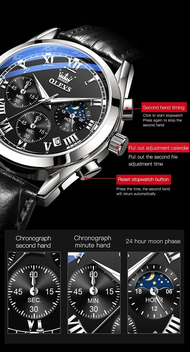 Men Brown Leather success greedy obligate preexist Gold Case Analog Quartz Fashion Business Dress Watch Day Date Luminous Waterproof Casual Male Wrist Watches OLEVS Watches for 