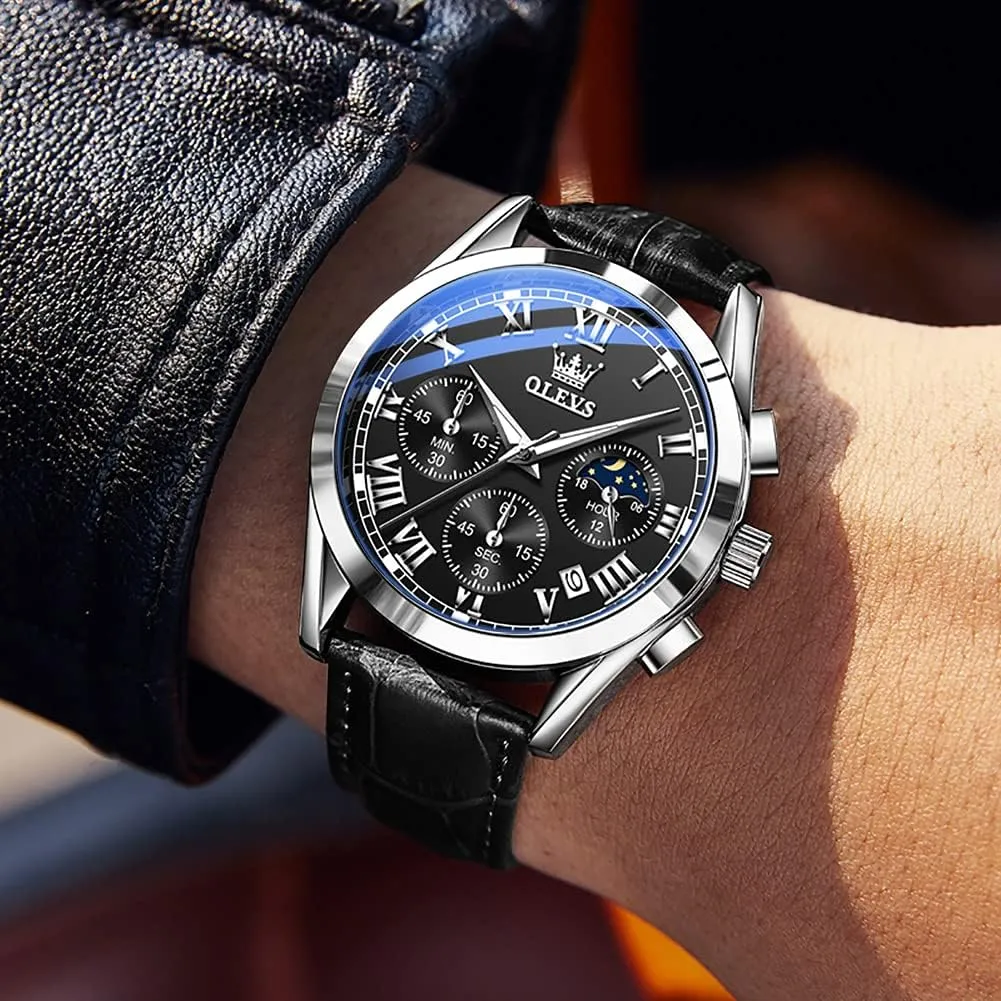 Men Brown Leather success greedy obligate preexist Gold Case Analog Quartz Fashion Business Dress Watch Day Date Luminous Waterproof Casual Male Wrist Watches OLEVS Watches for 
