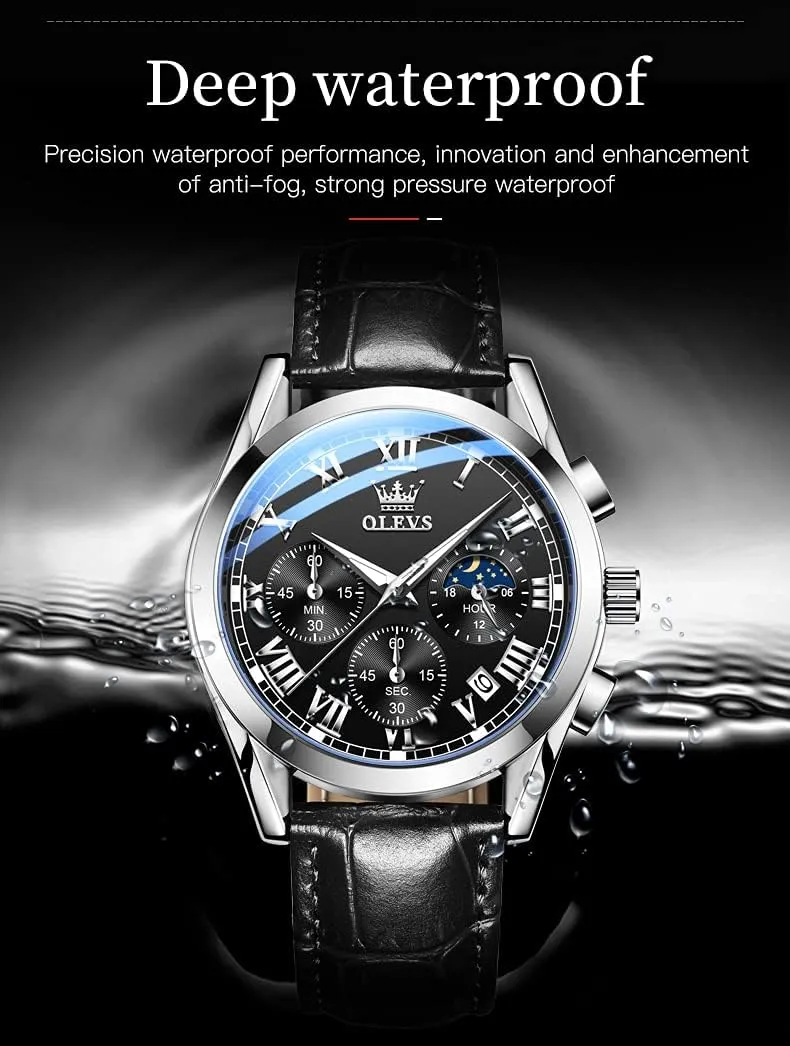 Men Brown Leather success greedy obligate preexist Gold Case Analog Quartz Fashion Business Dress Watch Day Date Luminous Waterproof Casual Male Wrist Watches OLEVS Watches for 