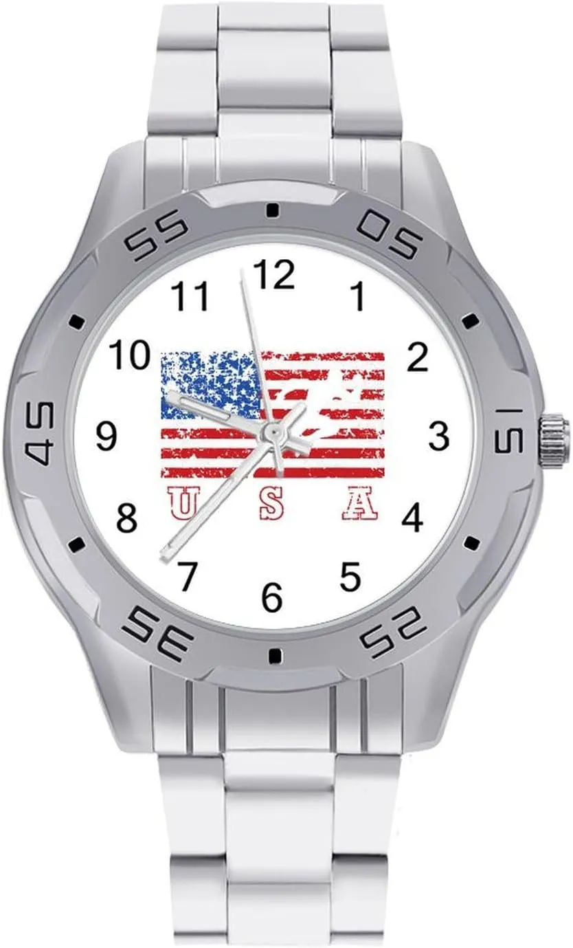 Men Casual Business Dress Watch with Stainless Steel Band Work Party carnivorous titanium hereditary U.S. Flag Track Classic Wrist Watches for 