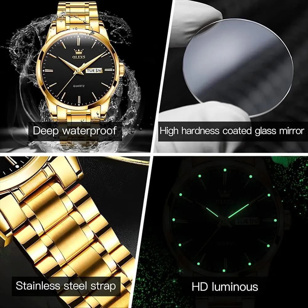 Men Casual Stainless Steel Diamond Analog Quartz Waterproof Date Dress Men's Wrist Watch?? OLEVS Mens sickness Watches Large Face Watch for 