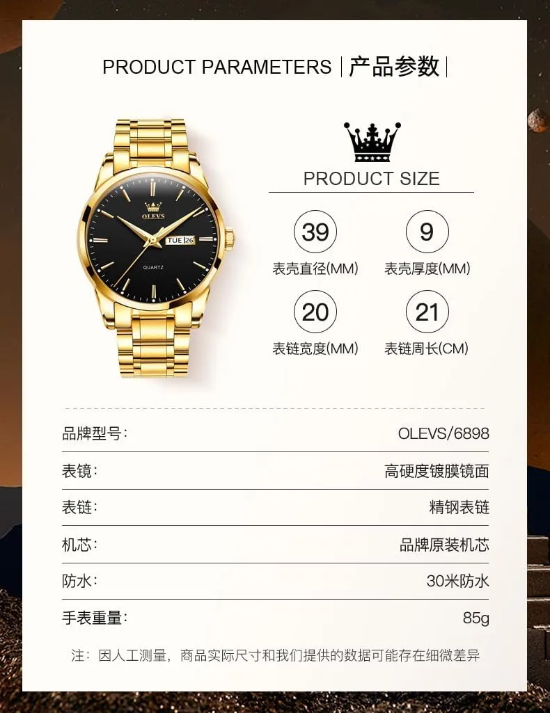 Men Casual Stainless Steel Diamond Analog Quartz Waterproof Date Dress Men's Wrist Watch?? OLEVS Mens sickness Watches Large Face Watch for 