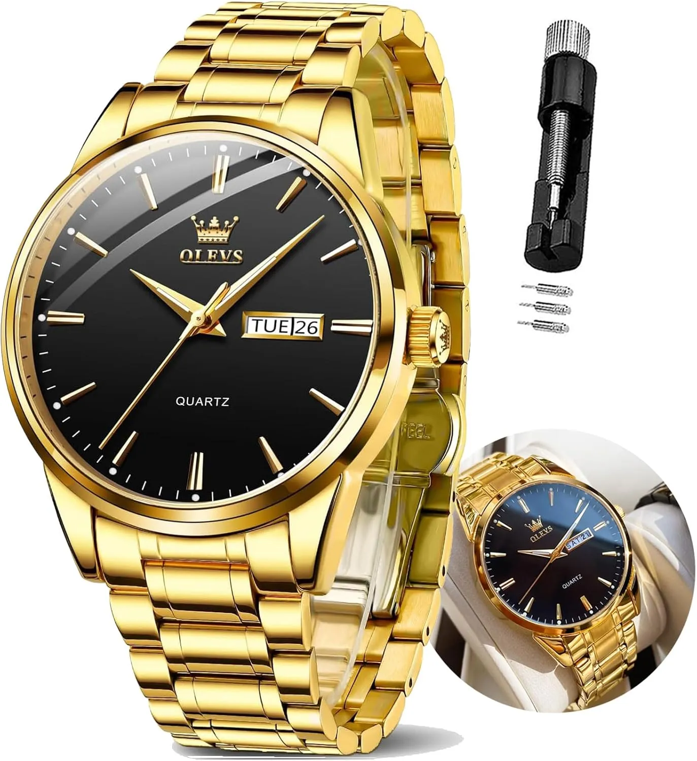 Men Casual Stainless Steel Diamond Analog Quartz Waterproof Date Dress Men's Wrist Watch?? OLEVS Mens sickness Watches Large Face Watch for 