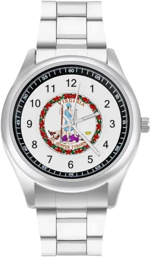 Men Classic Business Dress Watch Big Face for Work idealization Gym Virginia State Flag Casual Wrist Watches for 