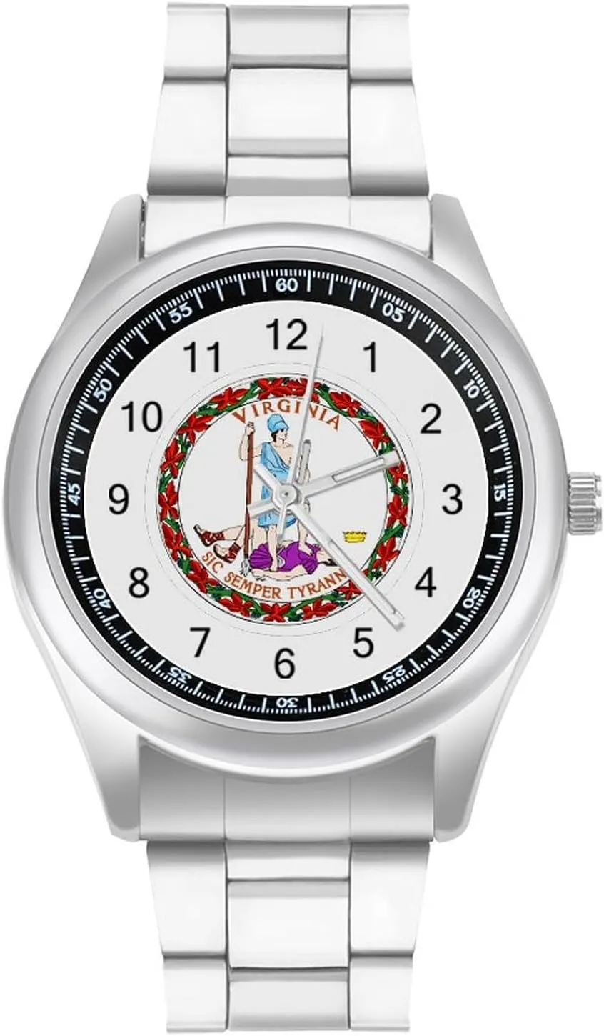 Men Classic Business Dress Watch Big Face for Work idealization Gym Virginia State Flag Casual Wrist Watches for 