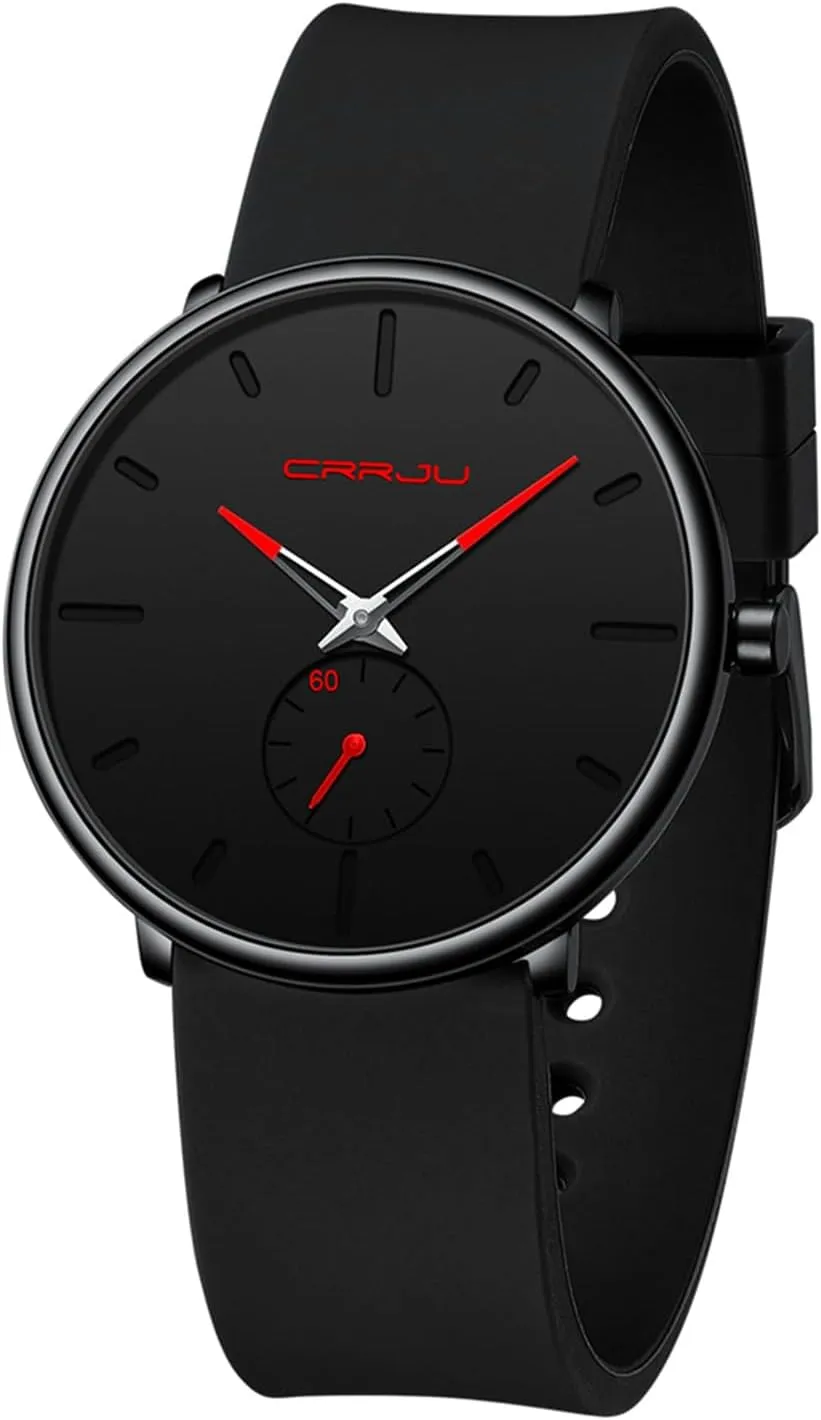 Men, Colorful slate anytime Silicone Band CRRJU Men��s Casual Stylish Waterproof Quartz Wristwatches, Ultra Thin Second Hand Watches for 