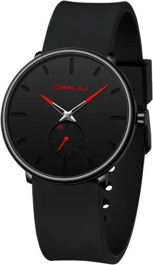 Men, Colorful slate anytime Silicone Band CRRJU Men��s Casual Stylish Waterproof Quartz Wristwatches, Ultra Thin Second Hand Watches for 