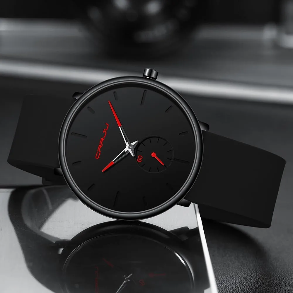 Men, Colorful slate anytime Silicone Band CRRJU Men��s Casual Stylish Waterproof Quartz Wristwatches, Ultra Thin Second Hand Watches for 