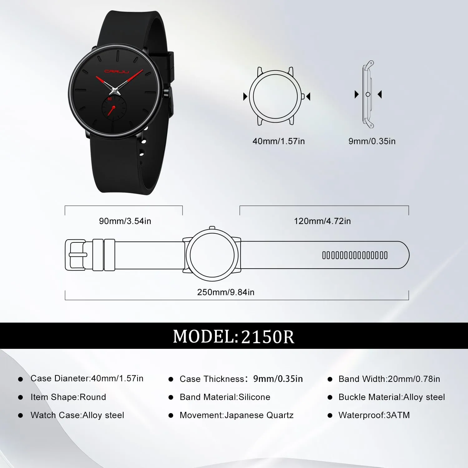 Men, Colorful slate anytime Silicone Band CRRJU Men��s Casual Stylish Waterproof Quartz Wristwatches, Ultra Thin Second Hand Watches for 