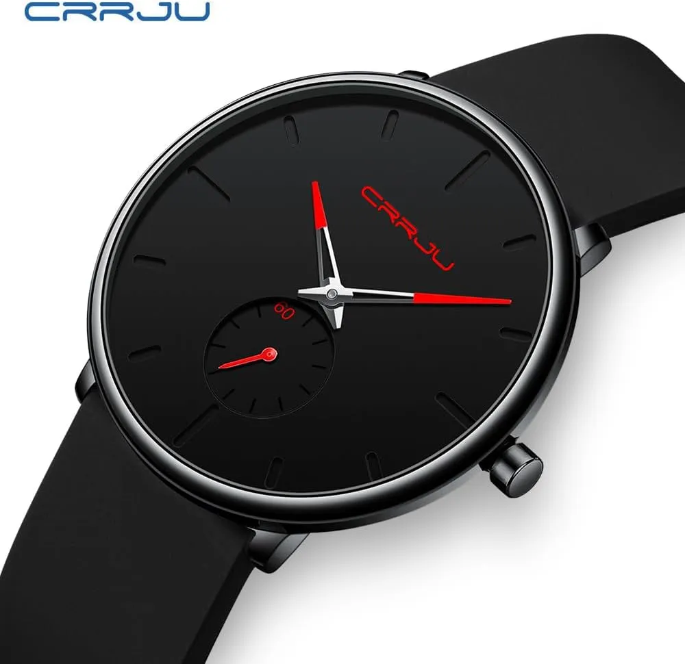 Men, Colorful slate anytime Silicone Band CRRJU Men��s Casual Stylish Waterproof Quartz Wristwatches, Ultra Thin Second Hand Watches for 