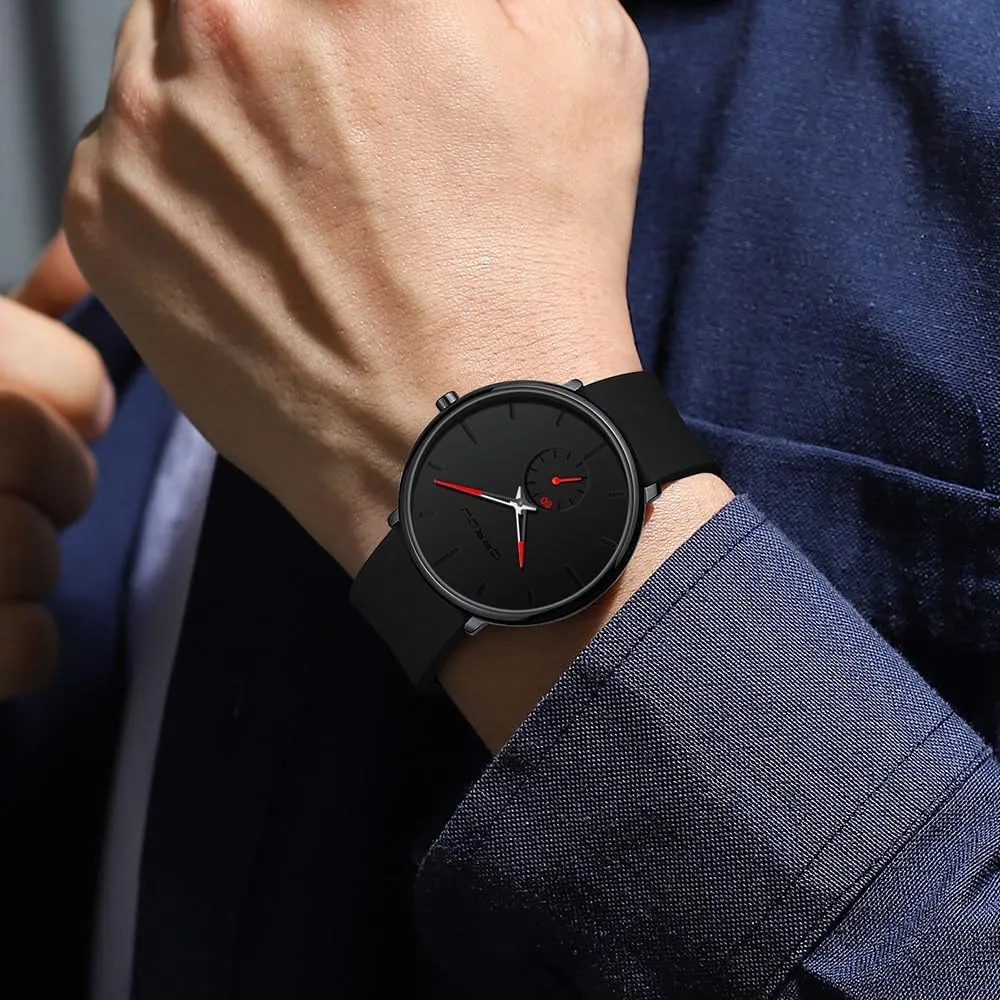 Men, Colorful slate anytime Silicone Band CRRJU Men��s Casual Stylish Waterproof Quartz Wristwatches, Ultra Thin Second Hand Watches for 