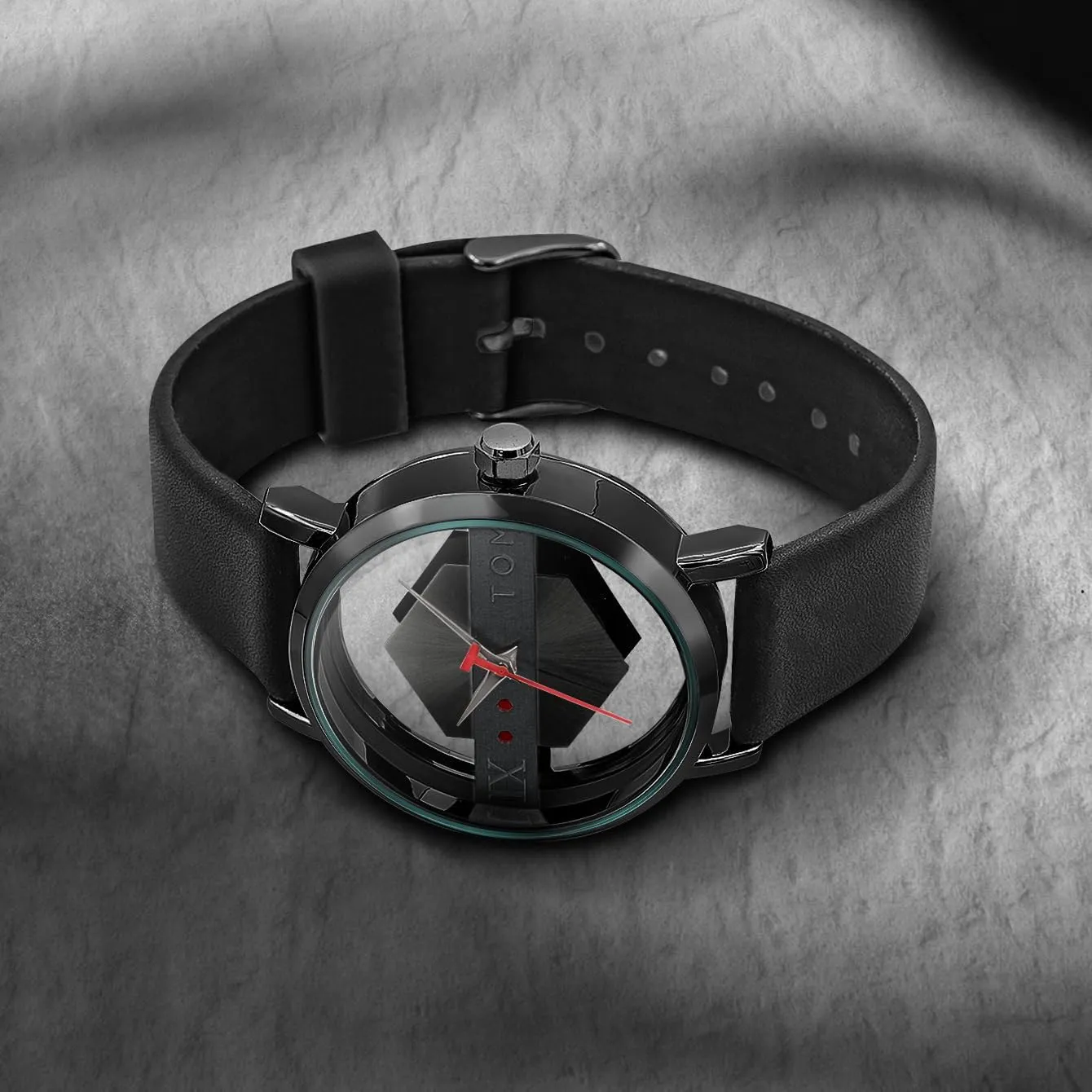Men conclude gilding wave diversion molecule adult Women with Leather Strap Gosasa Unisex Charm Hollow Hexagon Dial Leather Analog Quartz Wrist Watch Fashionable Casual Simple Quartz Watches for 