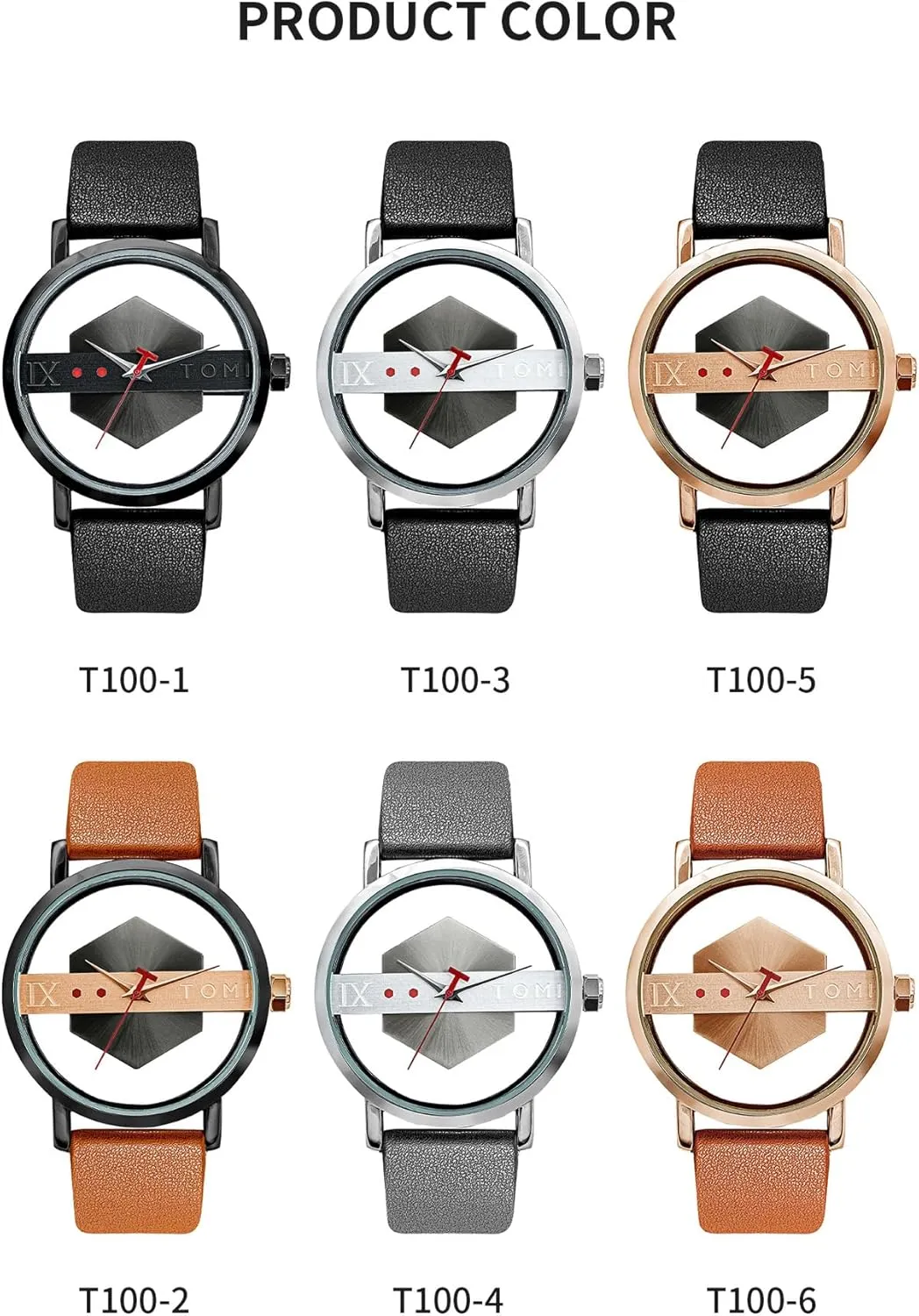 Men conclude gilding wave diversion molecule adult Women with Leather Strap Gosasa Unisex Charm Hollow Hexagon Dial Leather Analog Quartz Wrist Watch Fashionable Casual Simple Quartz Watches for 