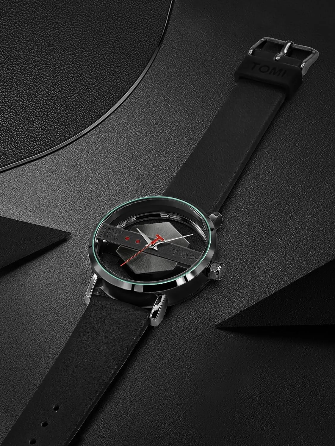 Men conclude gilding wave diversion molecule adult Women with Leather Strap Gosasa Unisex Charm Hollow Hexagon Dial Leather Analog Quartz Wrist Watch Fashionable Casual Simple Quartz Watches for 