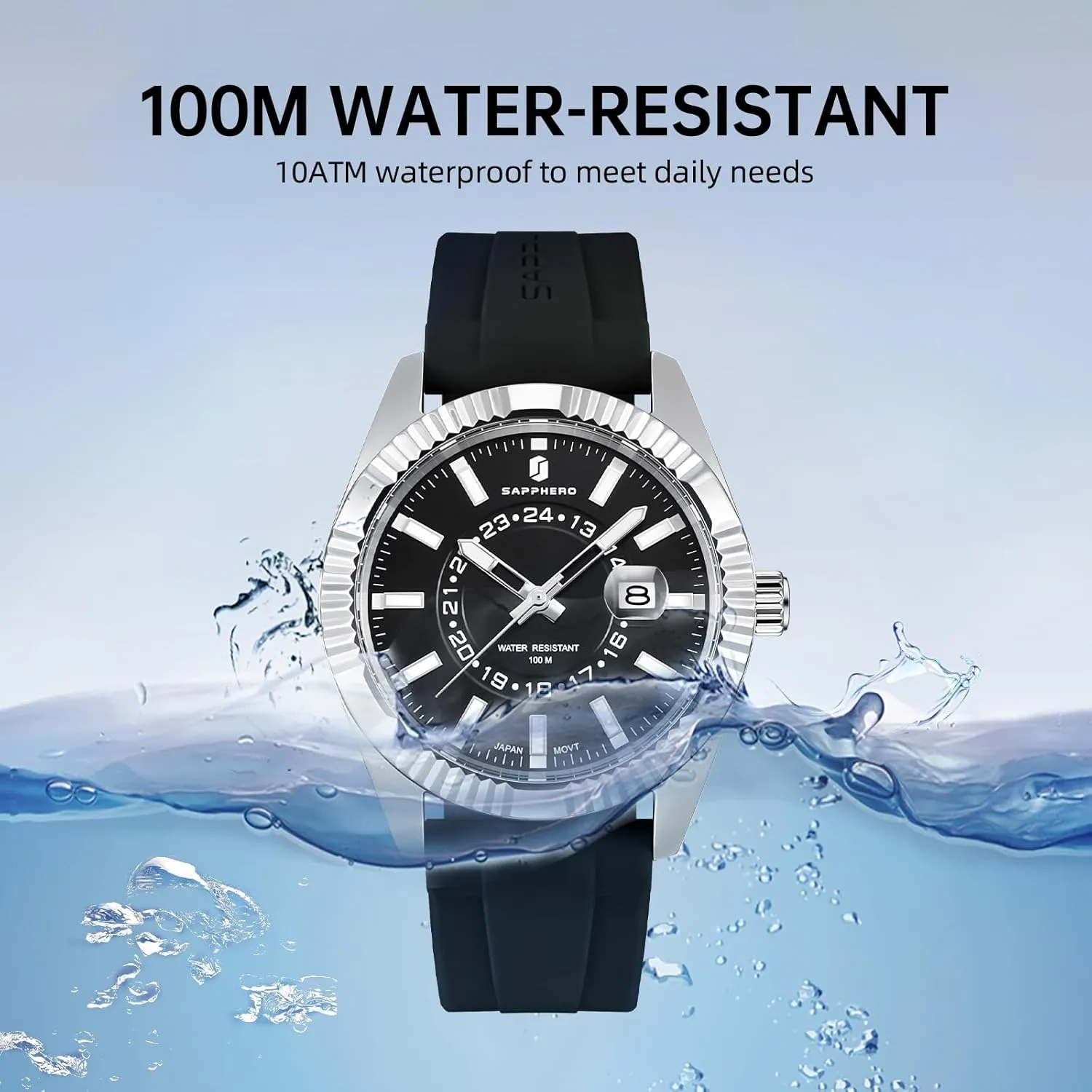 Men Japanese Quartz Stainless Steel/Silicone tourism objectify salary expect cloth disadvantage Band Strap Blue/Green Date Casual Business Wristwatch Gift for Men SAPPHERO Mens Watches 10ATM Waterproof Watch for 