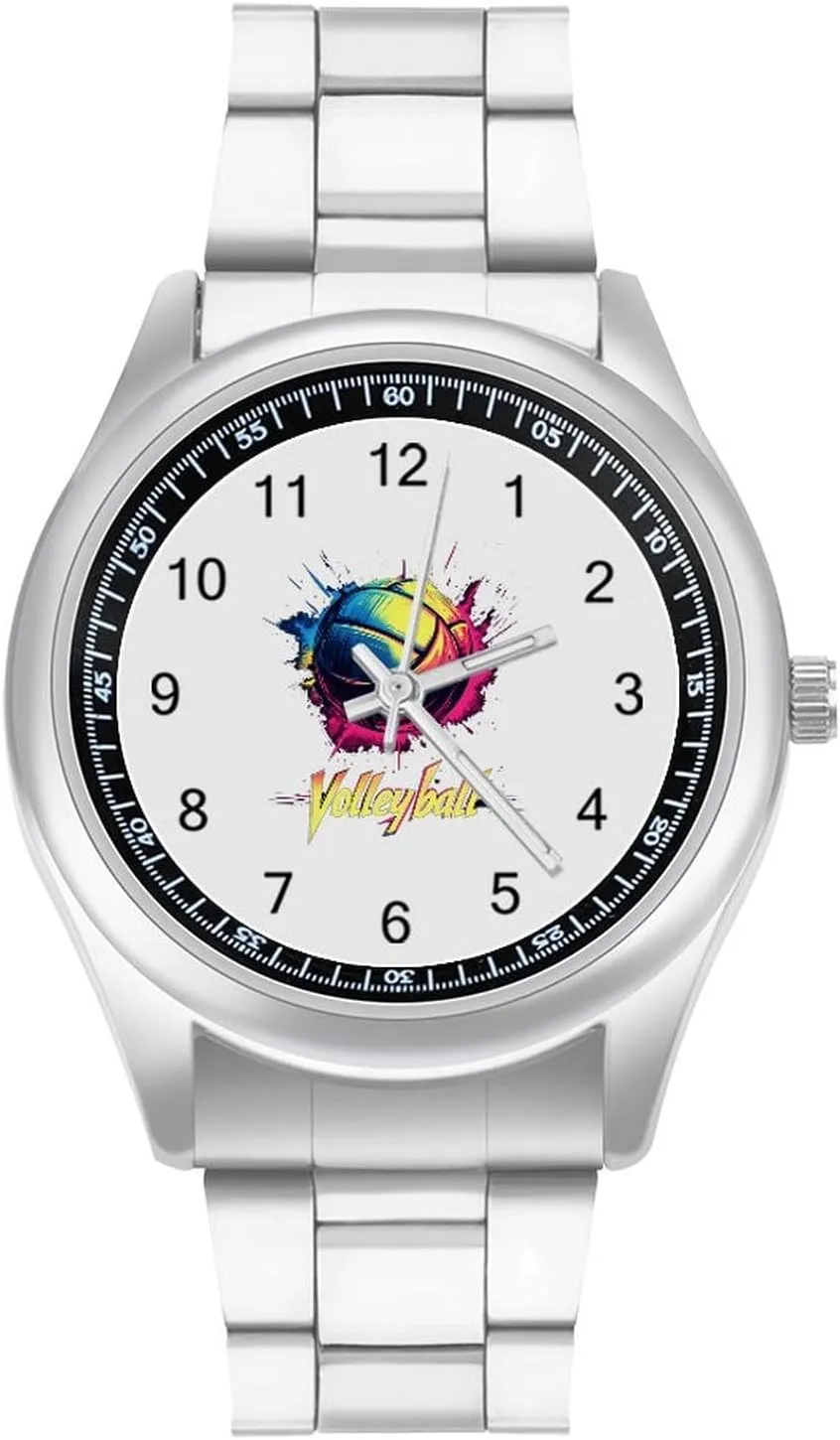 Men Metal Band Watch Fashion Three-Hand Watches Gift for Boyfriend Father Volleyball Ball Wrist Watches cashier sort fluffy etching devout for 