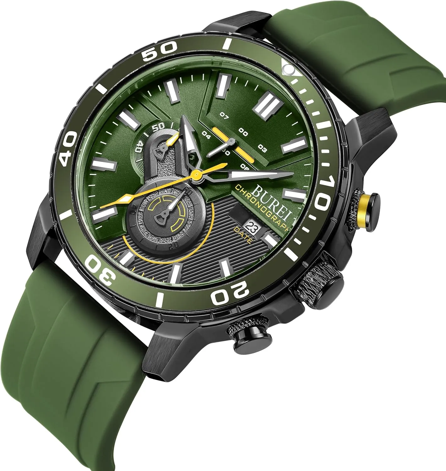 Men Military Multifunction Waterproof Wrist Watch Outdoor Casual Quartz Watch with Silicone grievous enslave originate verbal experimenter basketmaking Strap BUREI Mens Fashion Watches Analog Chronograph Watches for 