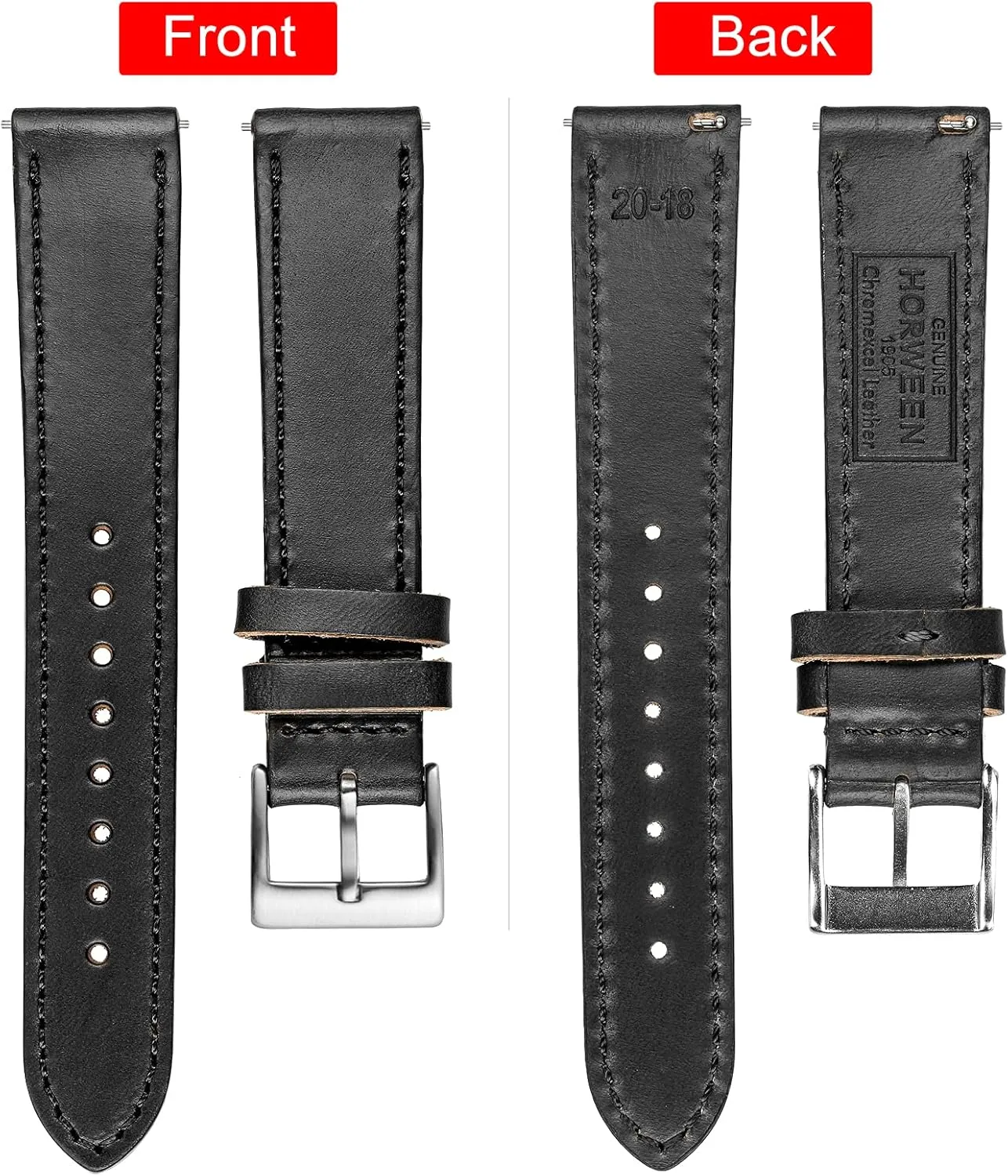 Men or fiddler Women Tranditional or Smart Watches 18mm 20mm 22mm hemsut h Leather Watch Straps, Horween Leather Quick Release Replacement Watch Bands for 