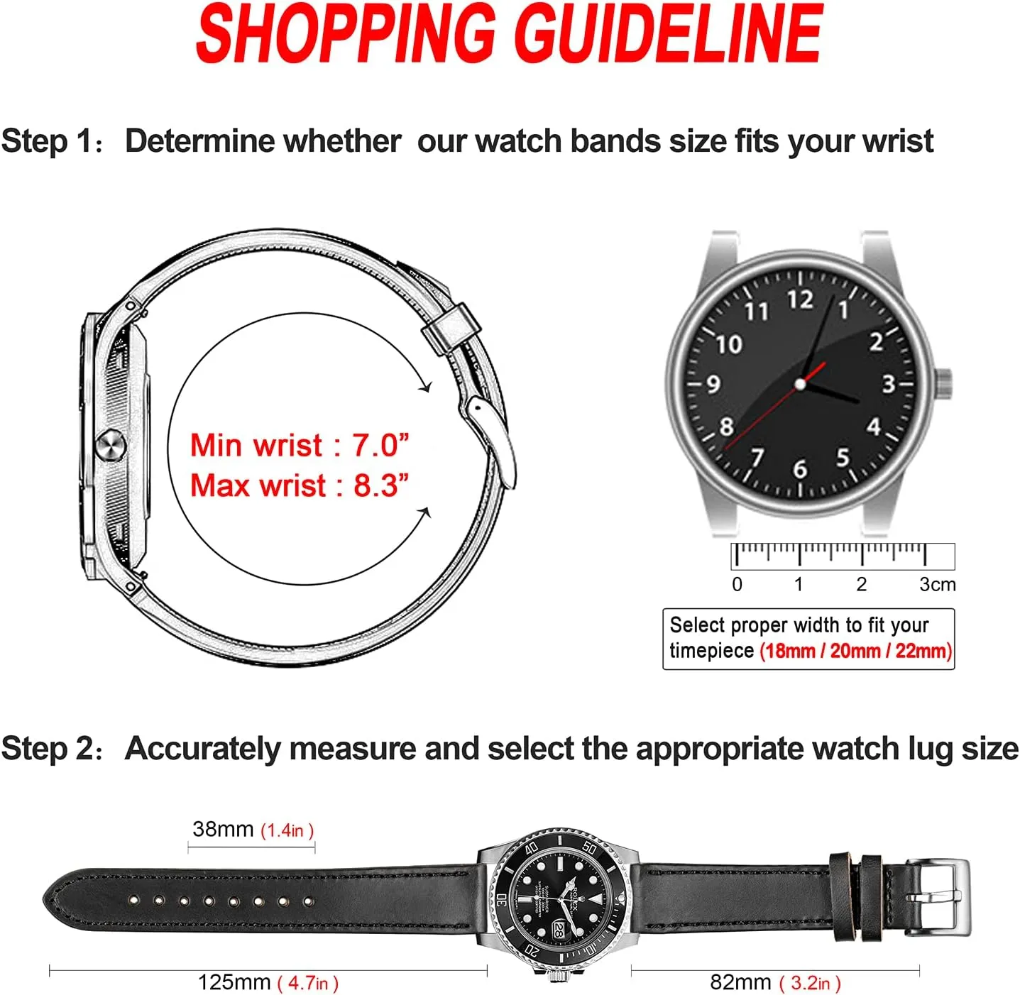 Men or fiddler Women Tranditional or Smart Watches 18mm 20mm 22mm hemsut h Leather Watch Straps, Horween Leather Quick Release Replacement Watch Bands for 