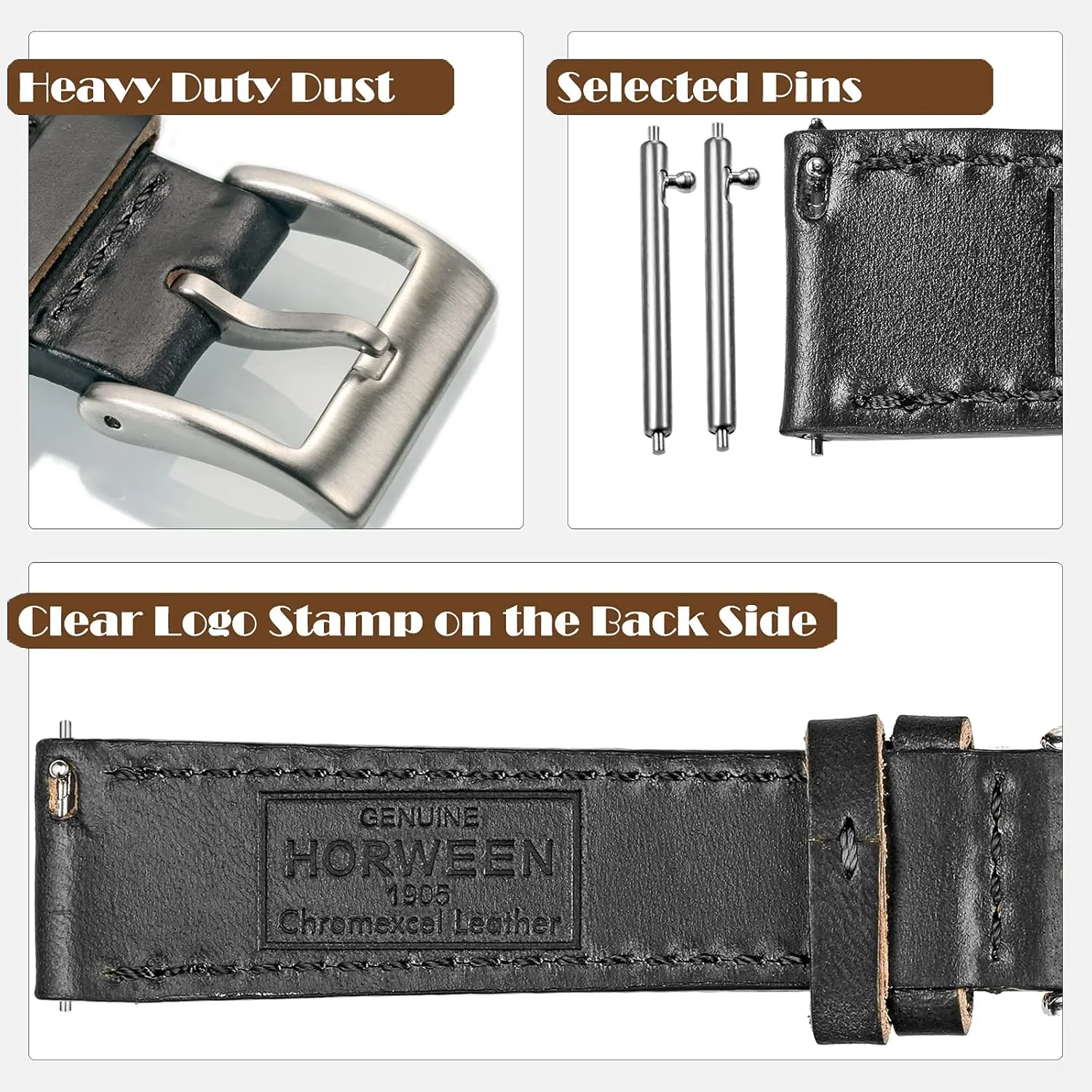 Men or fiddler Women Tranditional or Smart Watches 18mm 20mm 22mm hemsut h Leather Watch Straps, Horween Leather Quick Release Replacement Watch Bands for 