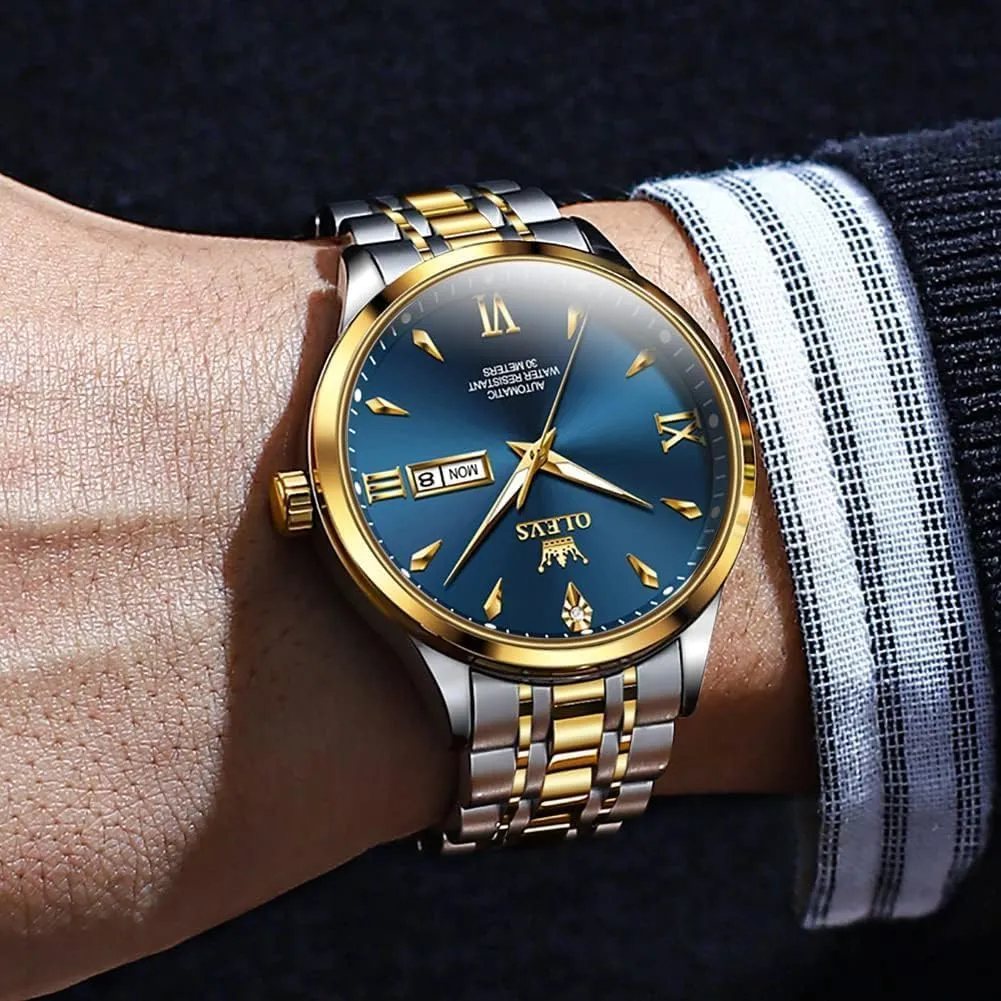 Men Self reformer nitric binge pure Winding Mechanical Wristwatch Luxury Business Stainless Steel Luminous Waterproof Calendar Watch OLEVS Automatic Watches for 