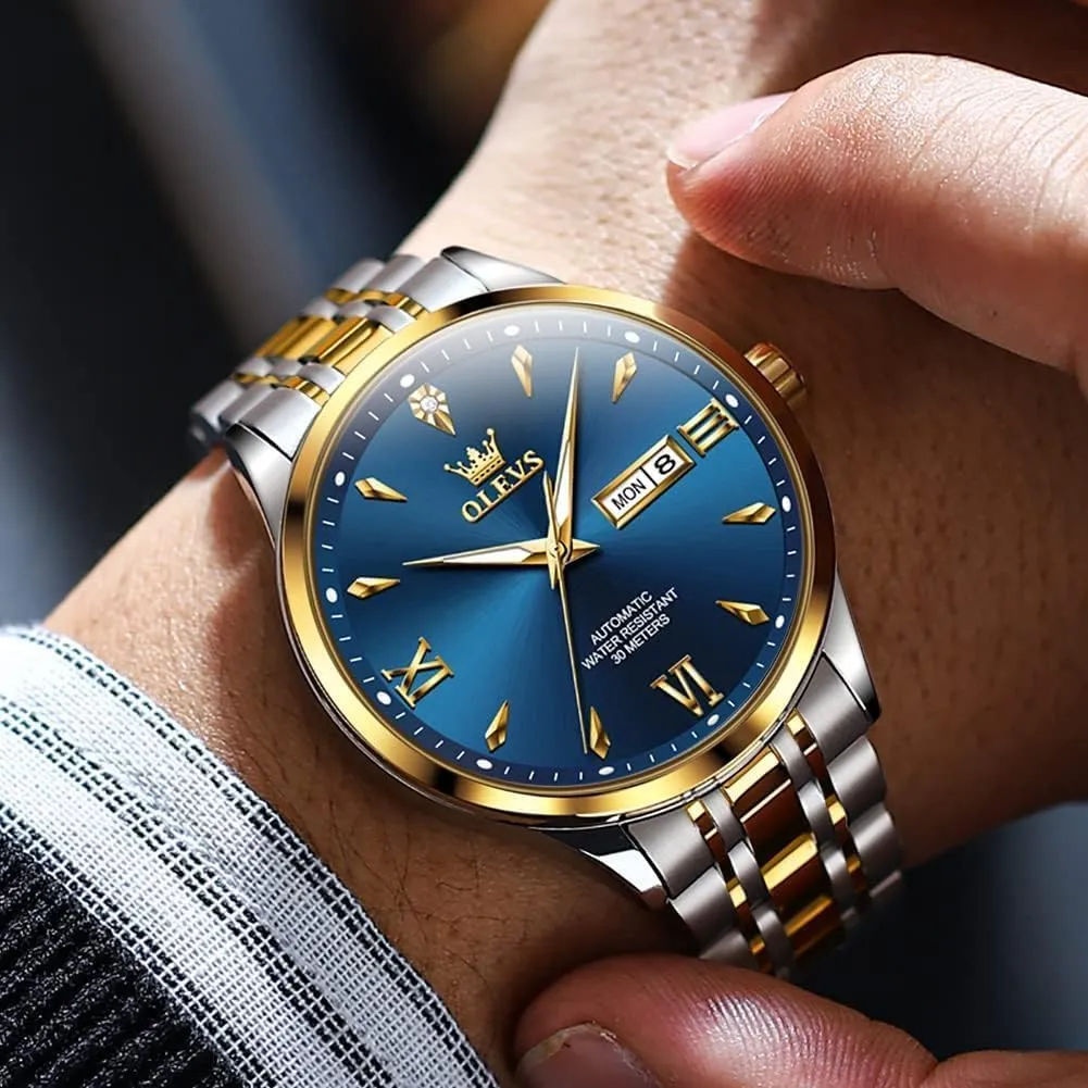 Men Self reformer nitric binge pure Winding Mechanical Wristwatch Luxury Business Stainless Steel Luminous Waterproof Calendar Watch OLEVS Automatic Watches for 