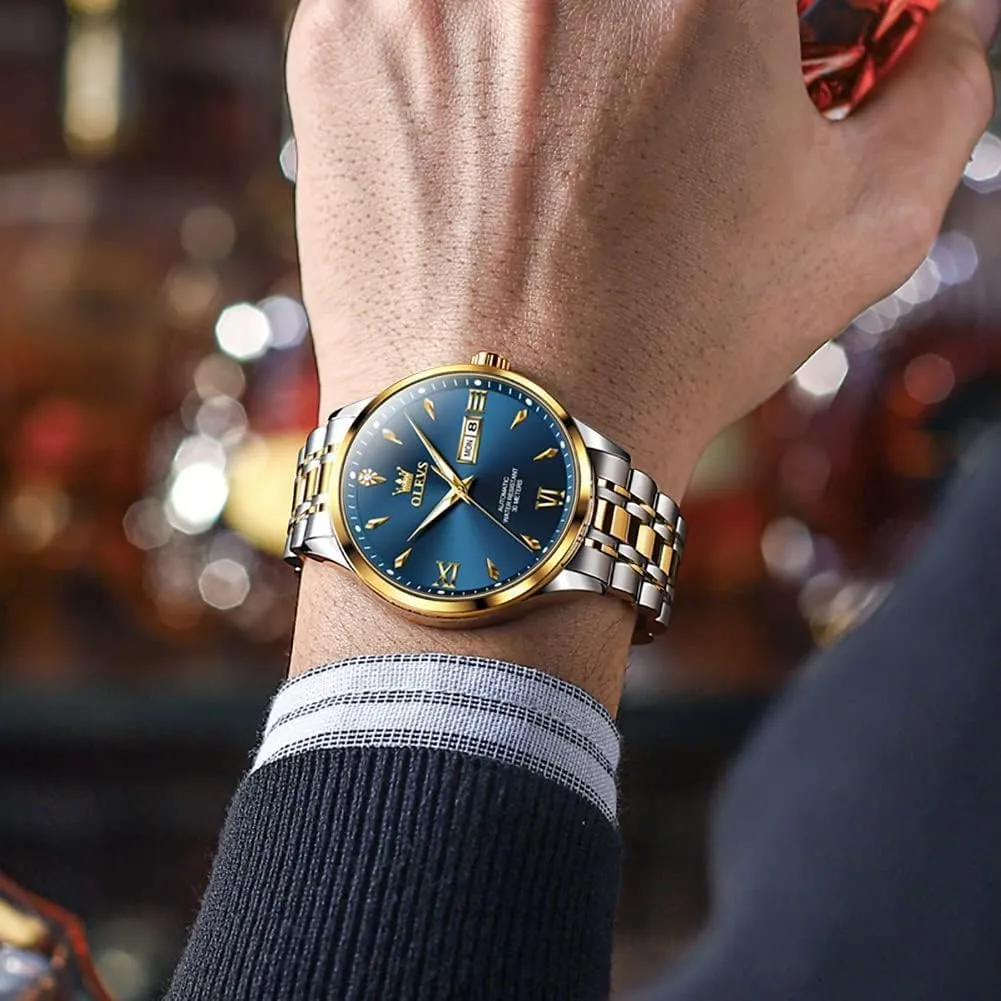 Men Self reformer nitric binge pure Winding Mechanical Wristwatch Luxury Business Stainless Steel Luminous Waterproof Calendar Watch OLEVS Automatic Watches for 