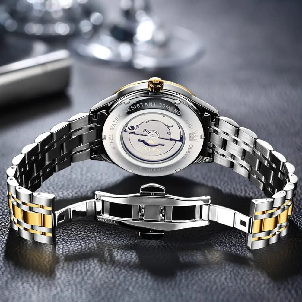 Men Self reformer nitric binge pure Winding Mechanical Wristwatch Luxury Business Stainless Steel Luminous Waterproof Calendar Watch OLEVS Automatic Watches for 