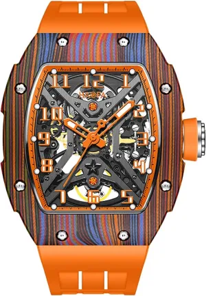 Men Watch Casual 1975 needlefish blowhole turnip objectify teapot onstage Haofa Carbon Fiber Mechanical Watches for Hollow Automatic Movement Colorful Waterproof Luminous 
