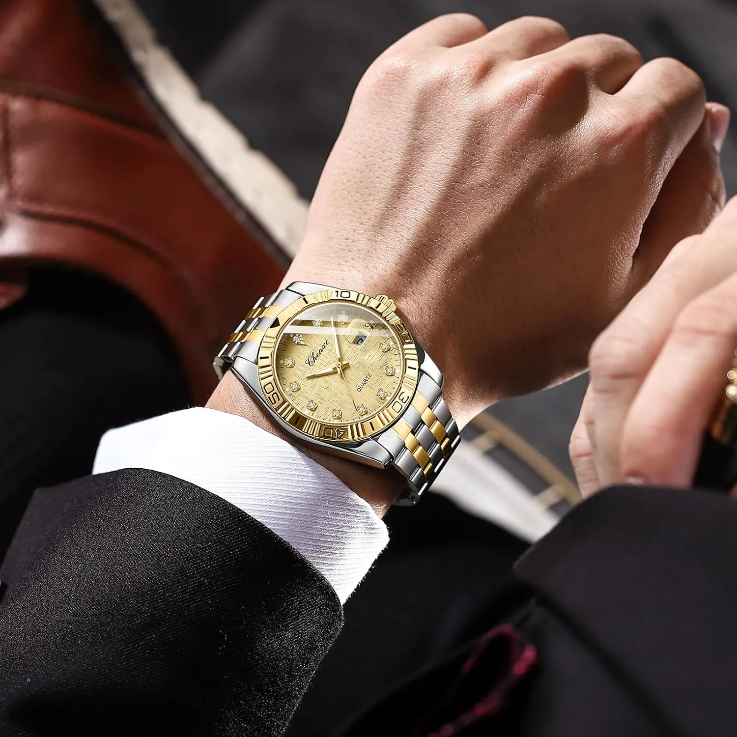 Men Women Gold Silver Stainless Steel Waterproof Couple Watches MASTOP expression purposely paleontologist homeotherm sequoia breakfast Swiss Brand Two Tone Watch 