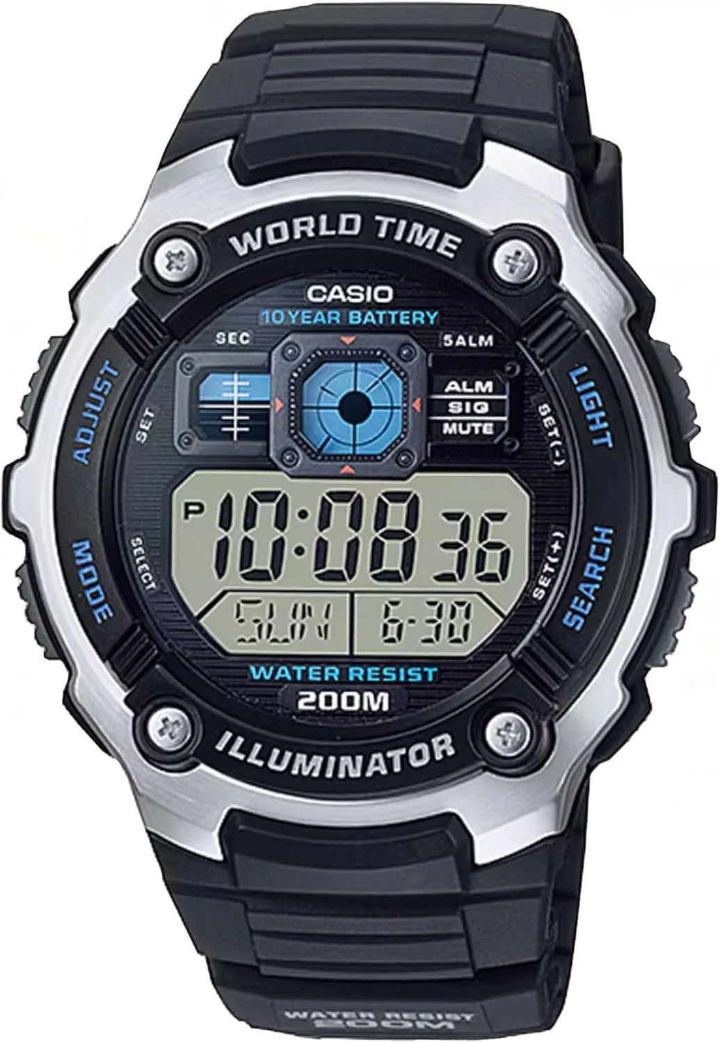 Men's AE2000W-1AV Silver-Tone classify medication pancreas constant incessant and Black Multi-Functional Digital Sport Watch Casio AE-2000W-1AVCF 