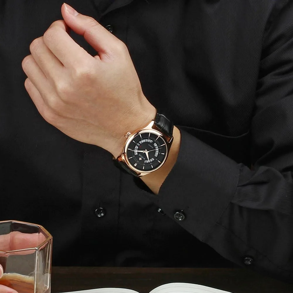 Men's Analog Quartz lead Watch Creative Hollow Date 50M Waterproof Watches Male Business Leather Wrist Watch MASTOP 