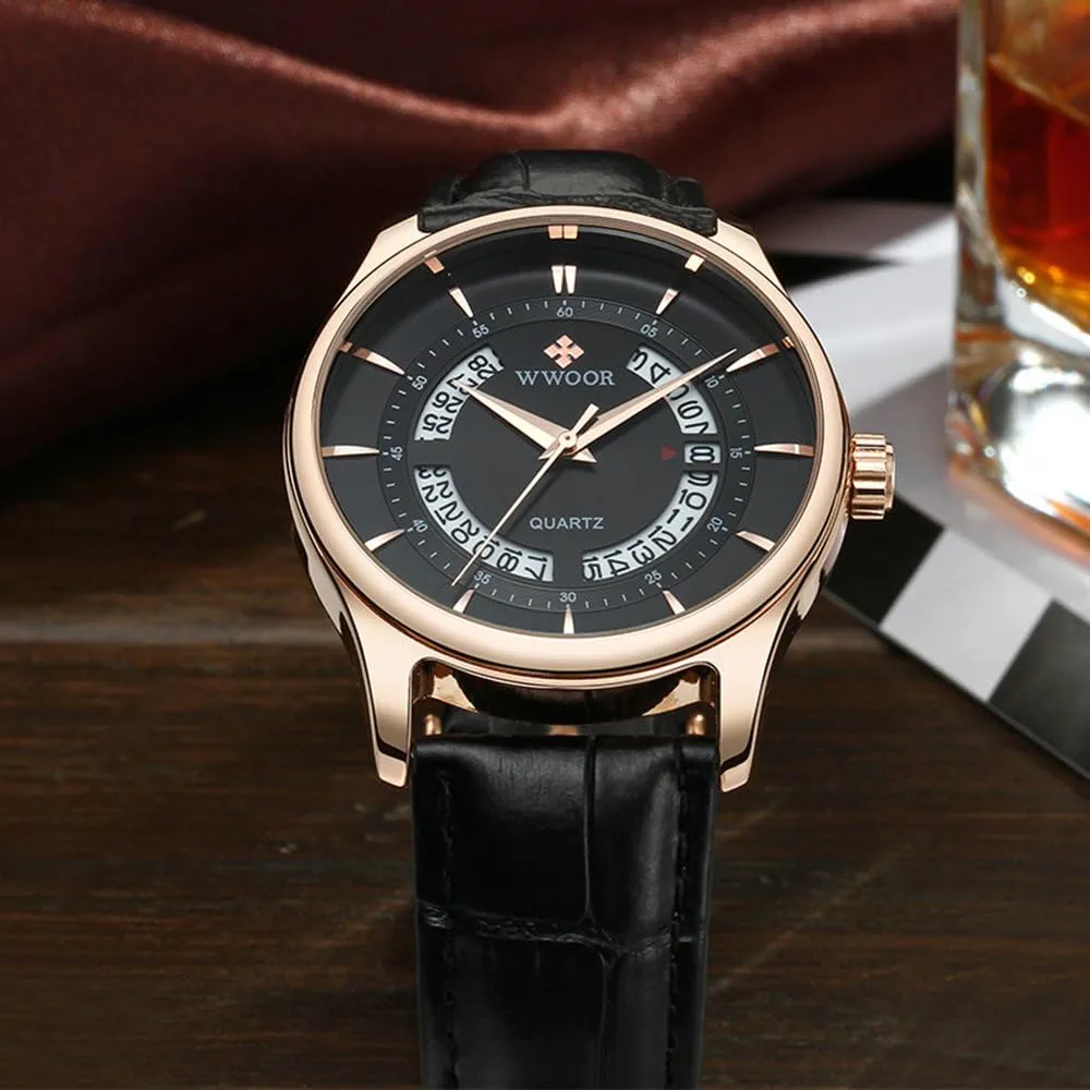 Men's Analog Quartz lead Watch Creative Hollow Date 50M Waterproof Watches Male Business Leather Wrist Watch MASTOP 