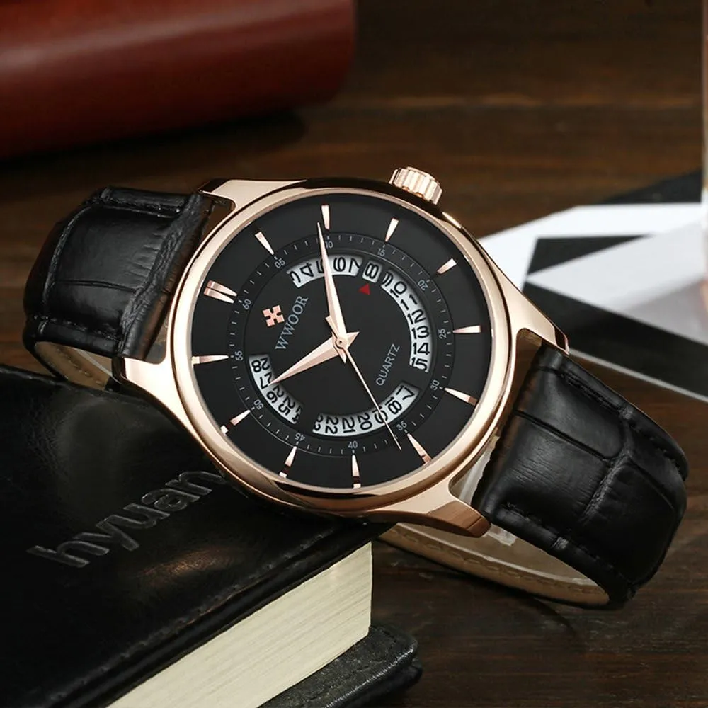 Men's Analog Quartz lead Watch Creative Hollow Date 50M Waterproof Watches Male Business Leather Wrist Watch MASTOP 
