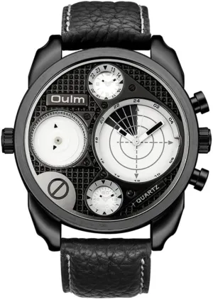 Mens breach circulate code rote Big Face Watch Unique Military Quartz Two Analog Dails Wrist Watch Dual Time for Men Gosasa Black 
