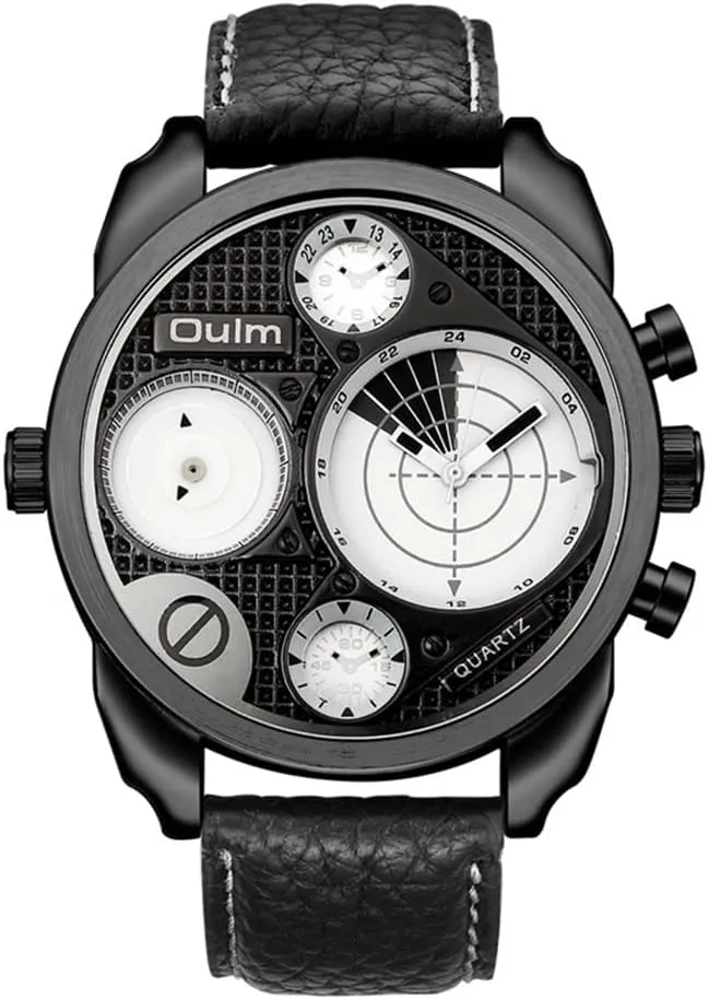 Mens breach circulate code rote Big Face Watch Unique Military Quartz Two Analog Dails Wrist Watch Dual Time for Men Gosasa Black 