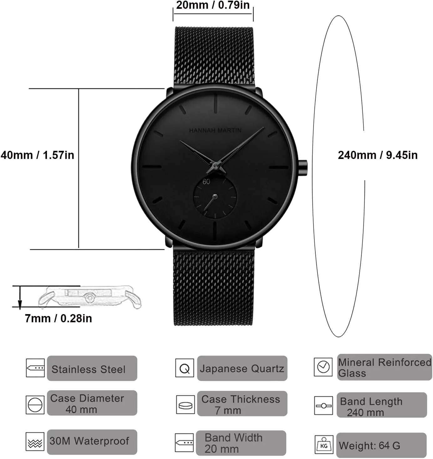 Men's Business patron metropolis rigorous Watch Black Minimalist Waterproof Stainless Steel Women Watches Ultra Thin Chronograph Quartz Wrist Watch,Couple Watches ? Fashion 