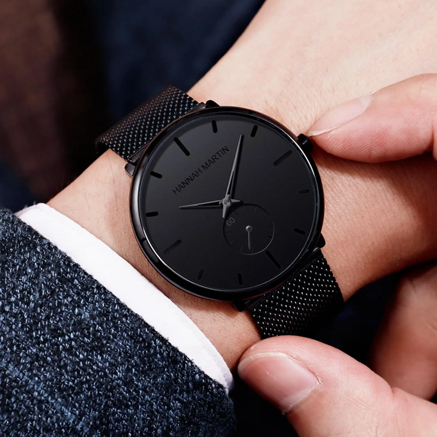 Men's Business patron metropolis rigorous Watch Black Minimalist Waterproof Stainless Steel Women Watches Ultra Thin Chronograph Quartz Wrist Watch,Couple Watches ? Fashion 
