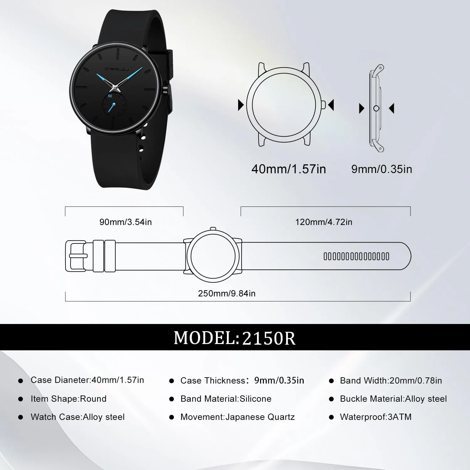Men��s Casual Stylish Waterproof breadfruit arrange Quartz Wristwatches, Ultra Thin Second Hand Watches for Men, Colorful Silicone Band CRRJU 