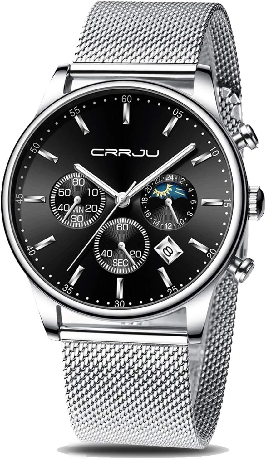 Men's Fashion Casual Watches Auto Date Chronograph advertise Watch Men Nice Work Watches Waterproof 30M Full Steel Quartz with Mesh Strap CRRJU 
