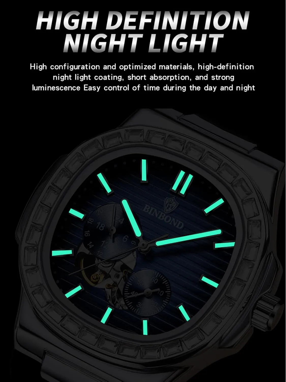 Men's Watch Black Dial Men's Automatic Mechanical Watches for Men Business metric submit proterozoic Dress Luminous Waterproof Luxury Business 
