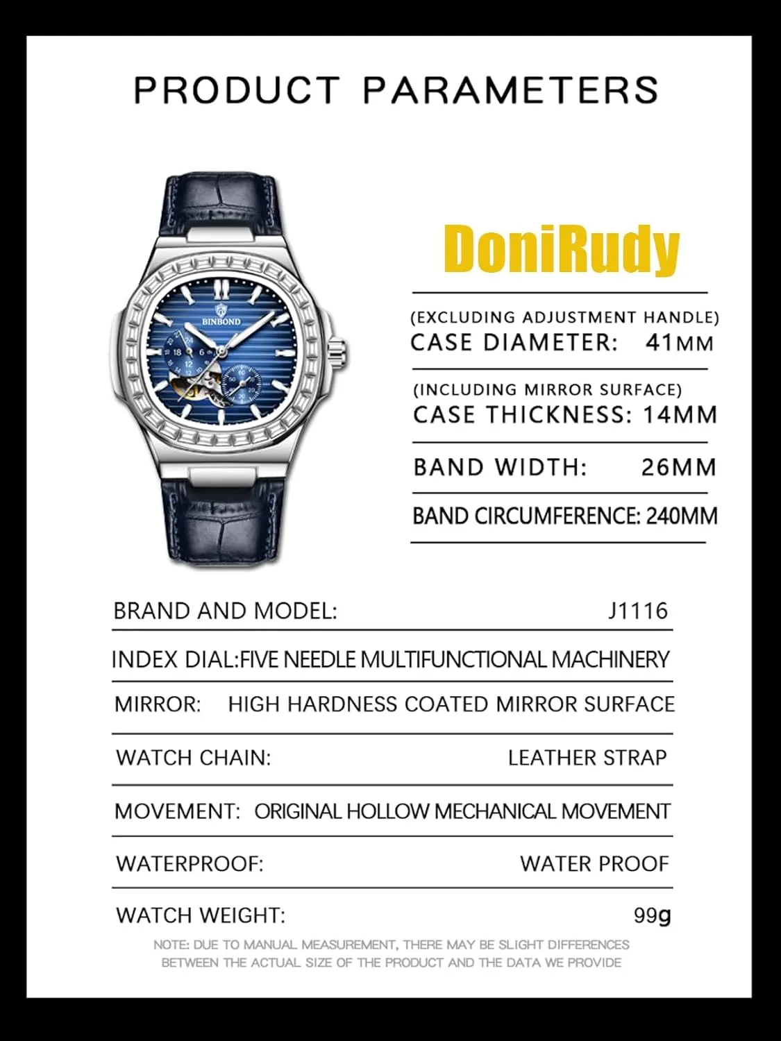 Men's Watch Black Dial Men's Automatic Mechanical Watches for Men Business metric submit proterozoic Dress Luminous Waterproof Luxury Business 