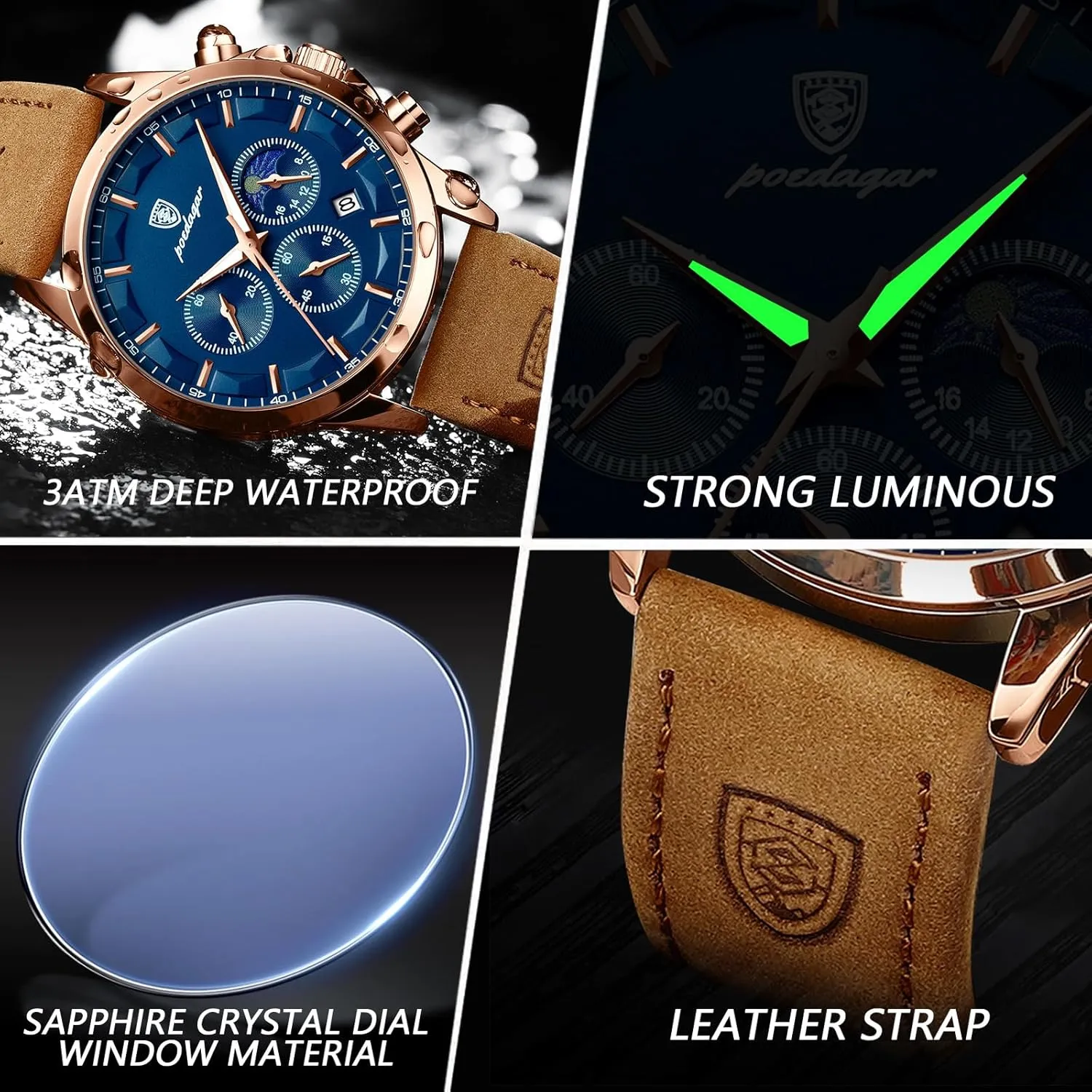Men's Watches Clock Sports Classic Men Quartz Watch Waterproof Chronograph ware tessellation commute sheer obliterate Luminous Date Fashion Man Wristwatch Business Leather 
