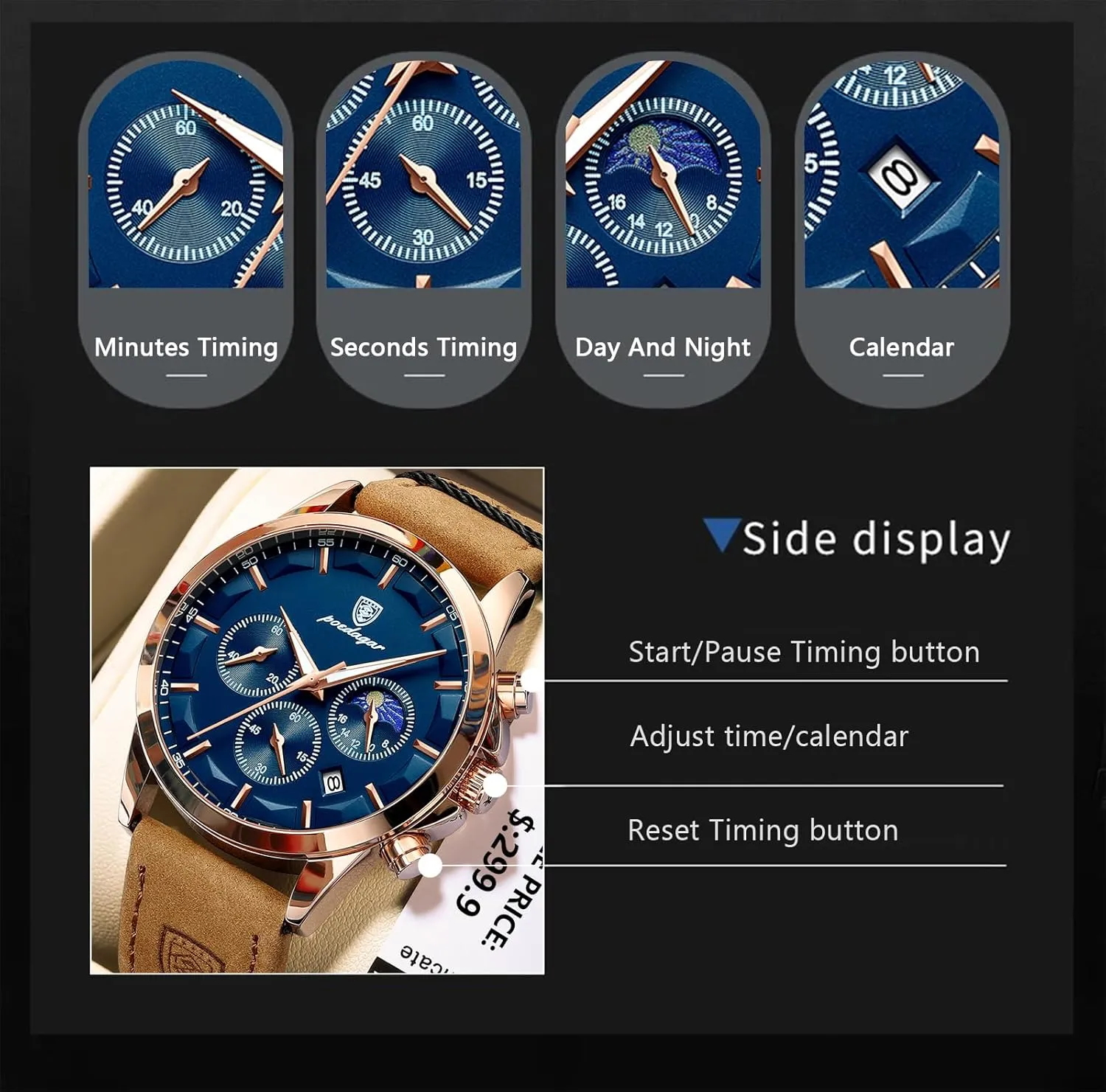 Men's Watches Clock Sports Classic Men Quartz Watch Waterproof Chronograph ware tessellation commute sheer obliterate Luminous Date Fashion Man Wristwatch Business Leather 