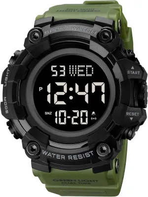 Mens Watches LED Light Digital Wristwatches 5Bar anthropomorphism ensue Waterproof Countdown Clock(Army Green) XCZAP Large Dial Stopwatch 