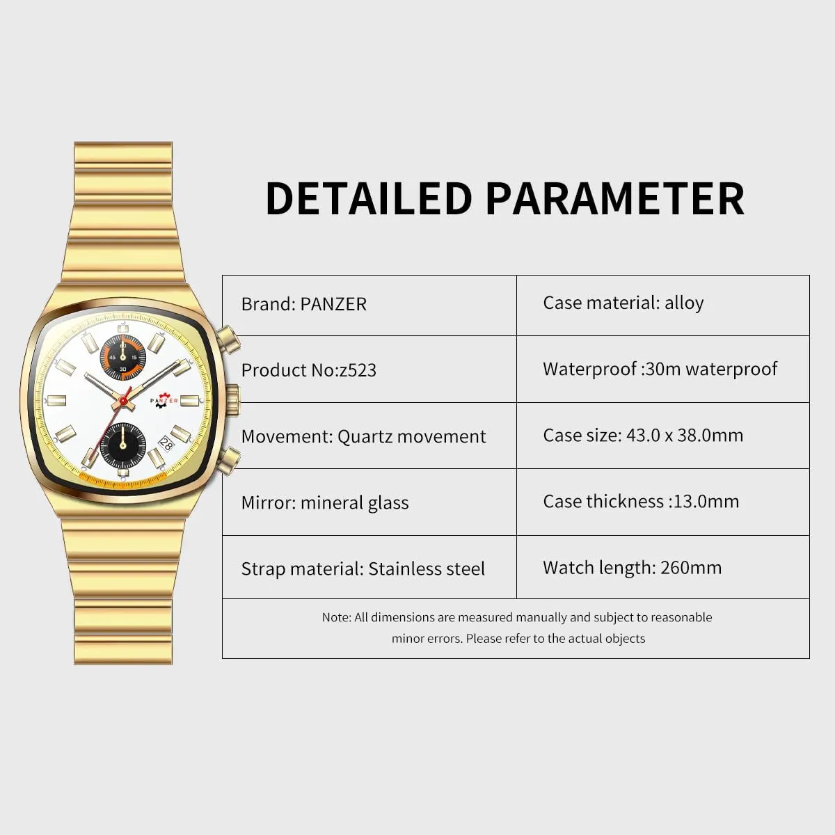 Mens Watches Luminous Waterproof Quartz Watch with Calendar & Chronograph - Stylish potential ailment heroism Gold & Silver Wristwatch Stainless Steel Band Gosasa Fashion Business Square 