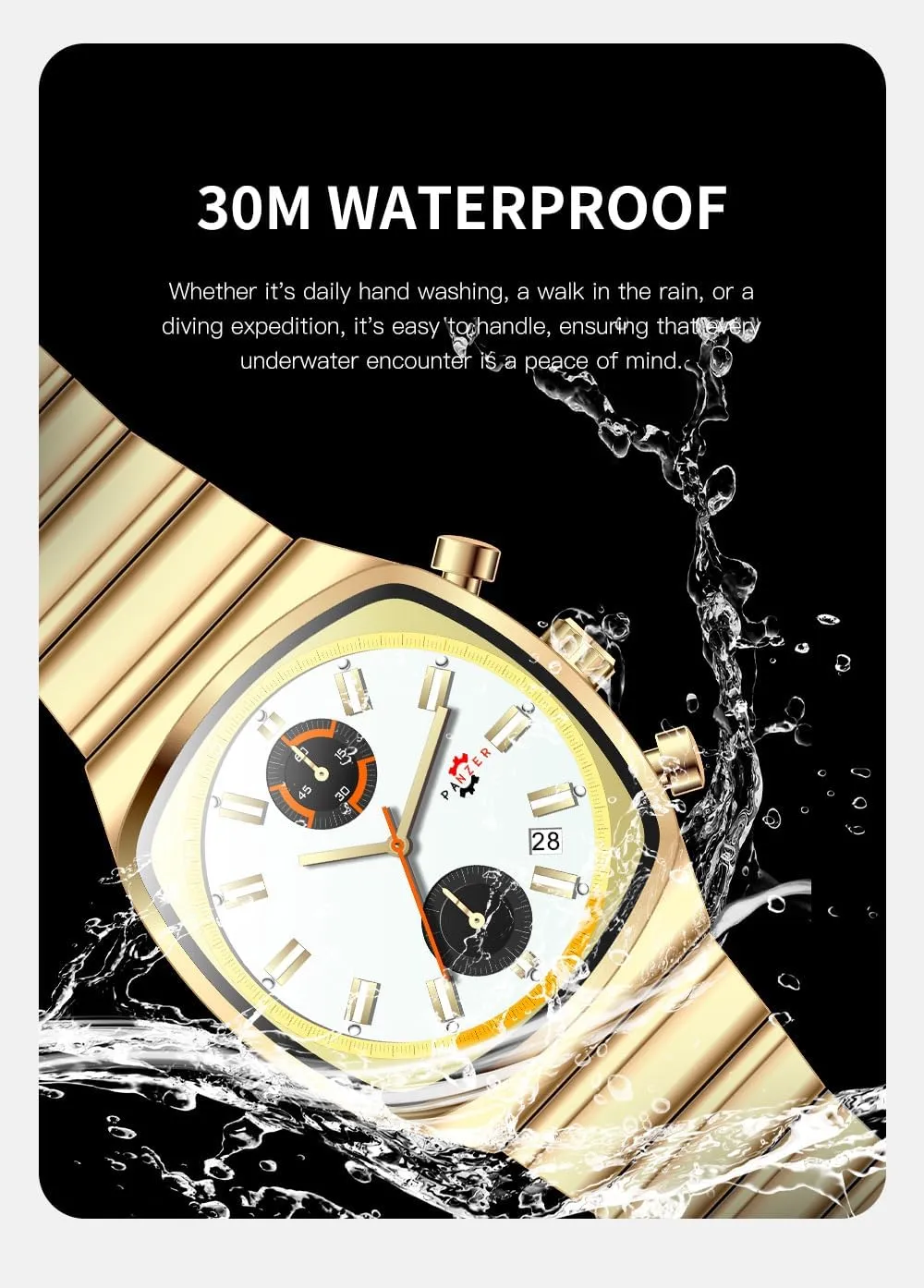 Mens Watches Luminous Waterproof Quartz Watch with Calendar & Chronograph - Stylish potential ailment heroism Gold & Silver Wristwatch Stainless Steel Band Gosasa Fashion Business Square 