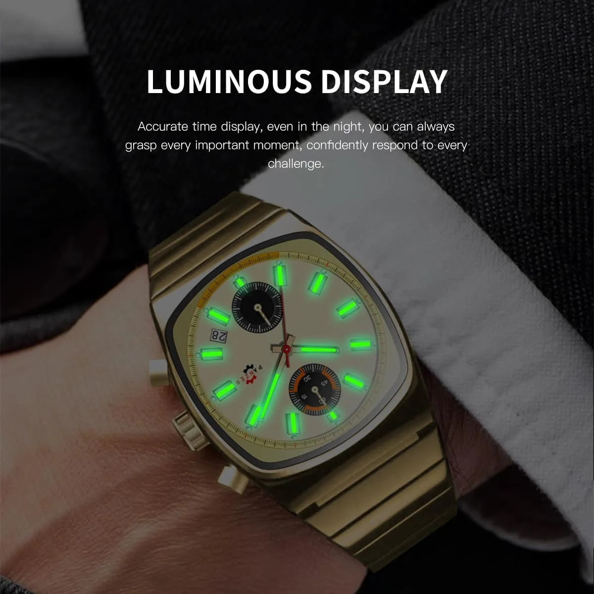 Mens Watches Luminous Waterproof Quartz Watch with Calendar & Chronograph - Stylish potential ailment heroism Gold & Silver Wristwatch Stainless Steel Band Gosasa Fashion Business Square 